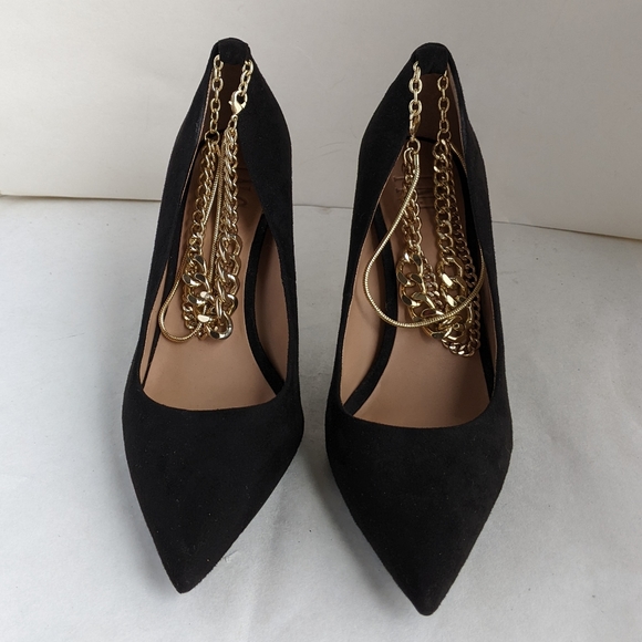 INC International Concepts Black Sadelle Chain Heels Sz 6 - Picture 3 of 11